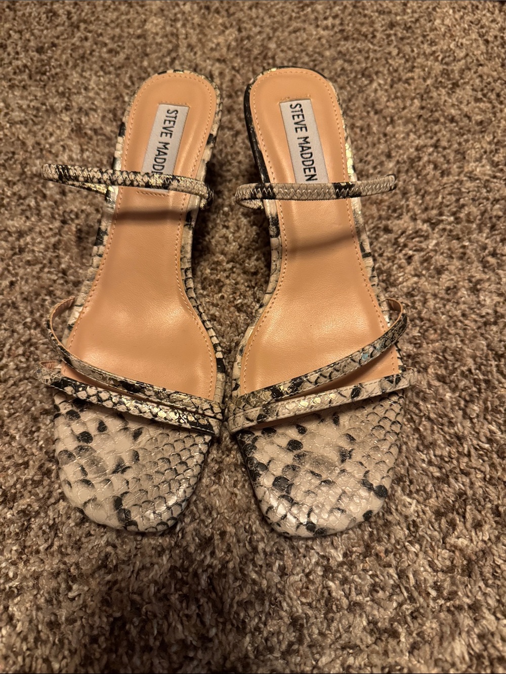 Steve Madden Beige Snake-Print Strappy Heels NWOT